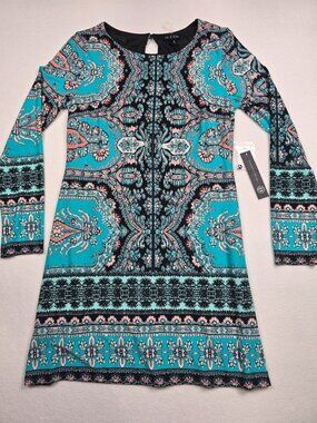 NWT As U Wish Womens Paisley Print Long Sleeve Dress Size S